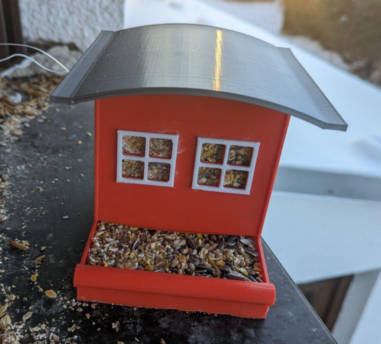 Birdfeeder with food silo to hang up or for standing, e.g. on the window sill 3d model
