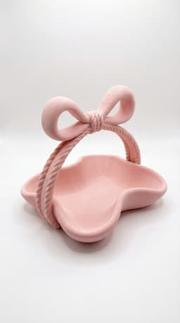 Coquette Bow Ribbon Basket - Aesthetic Scalloped Trinket Dish and Jewelry Catchall 3d model