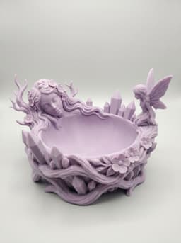 Ethereal Amethyst Maiden Crystal Dish – Whimsical Fairy Spirit & Floral Moonstone Catchall Bowl 3d model