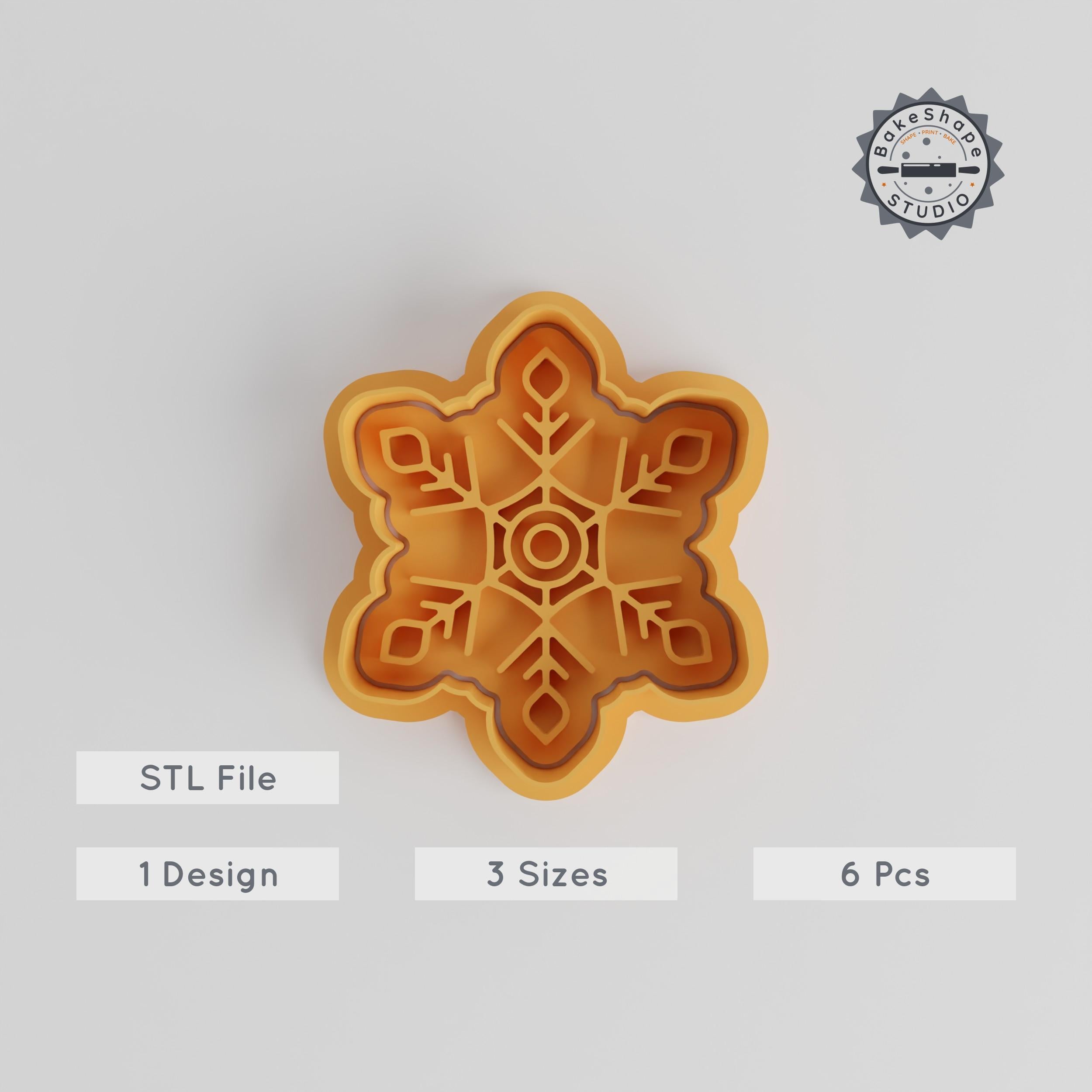 Snowflake Cookie Cutter & Stamp Set, Winter Crystal Design, Cold Shape, Fondant & Cookie Baking Tool, 3 Sizes, Snow Pattern Baking Pack PRODUCT_5409 3d model