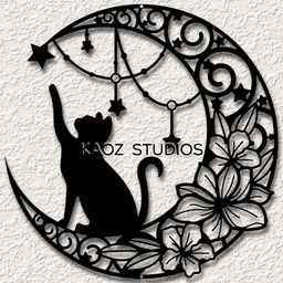 cat wall art moon wall decor crystal stars space fantasy decoration .stl 3d model