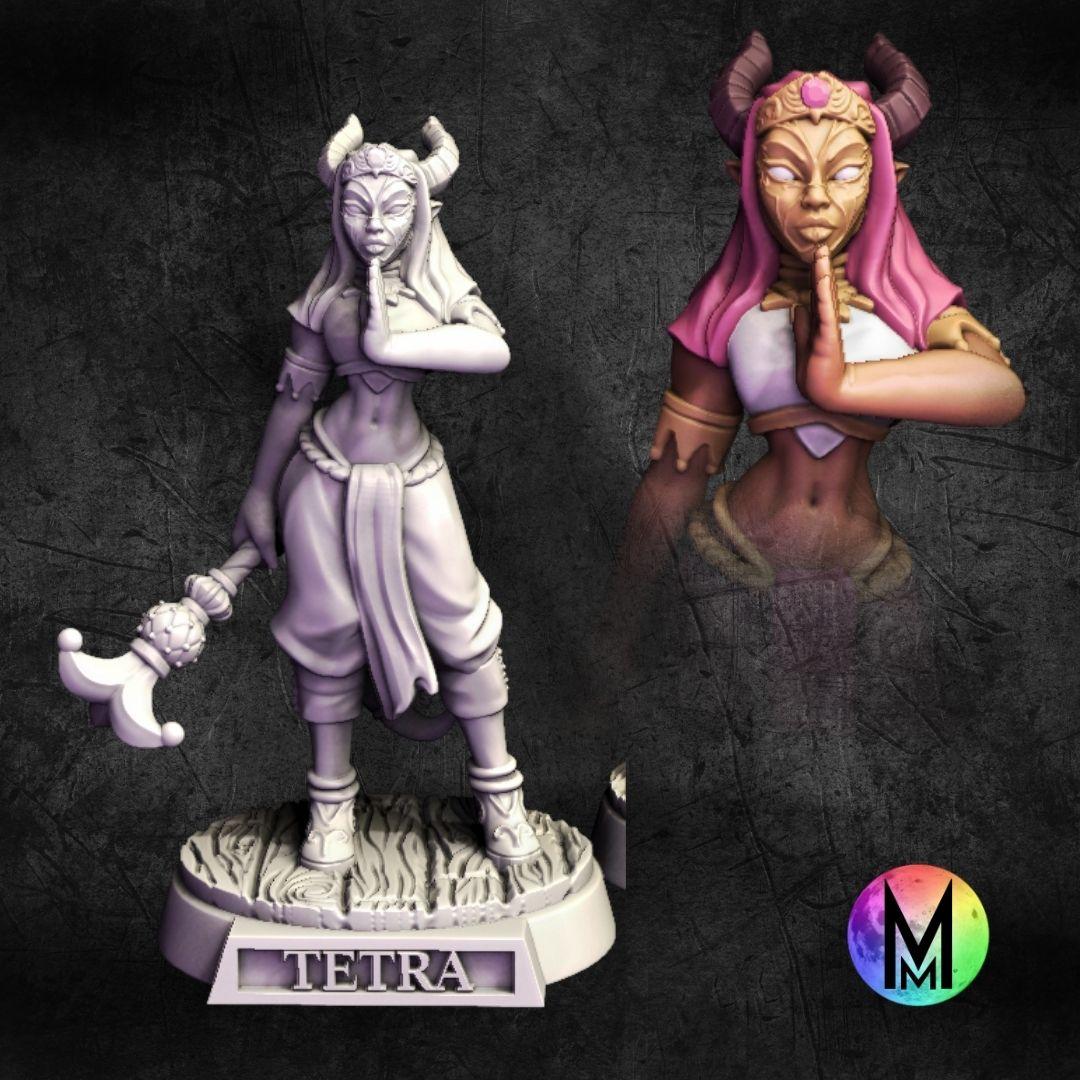 Tiefling Monk Female - Tetra the Female Monk ( Female monk with jester mace wearing a mask ) 3d model