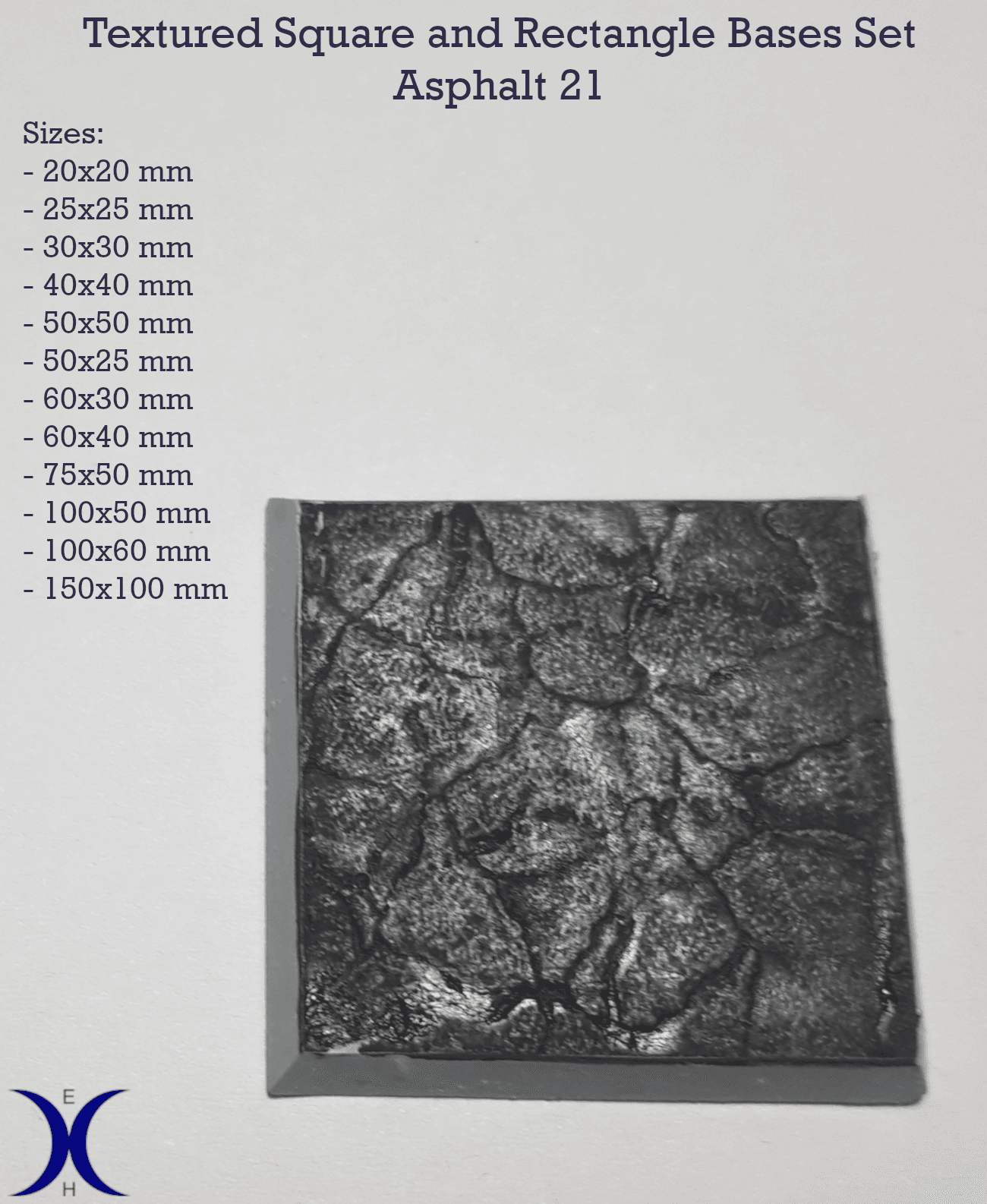 Asphalt 21 - Textured Square and rectangle bases set (12 pcs. 25–150mm) 3d model