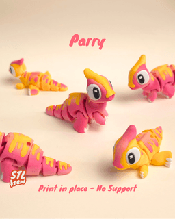 Cute Parasaur Articulated Dinosaur AMS Parry , no support, print in place 3d model