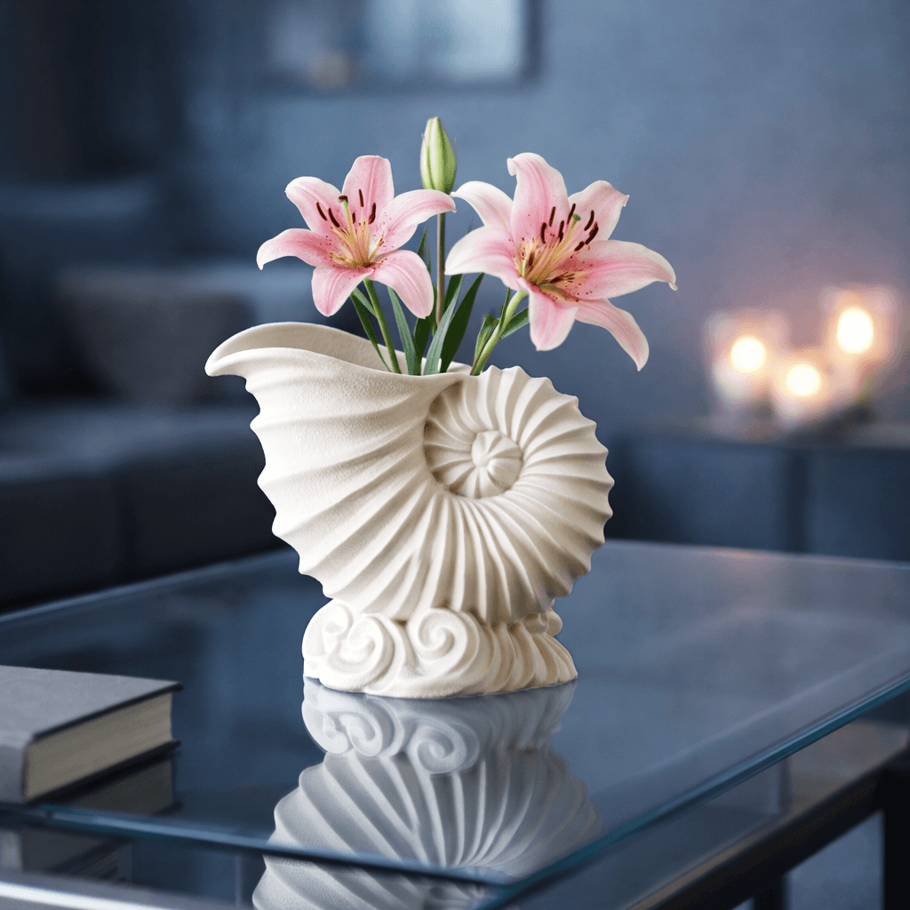 Shell Flower Vase | Elegant Spiral Ocean Decor | Nautilus Planter | Modern Coastal Home Accent 3d model