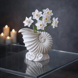 Shell Flower Vase | Elegant Spiral Ocean Decor | Nautilus Planter | Modern Coastal Home Accent 3d model