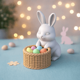 Easter Bunny Basket | Rabbit with Tufted - Woven Basket | Spring Candy Bowl - Holder 3d model