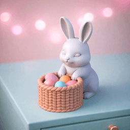 Easter Bunny Basket | Rabbit with Tufted - Woven Basket | Spring Candy Bowl - Holder 3d model
