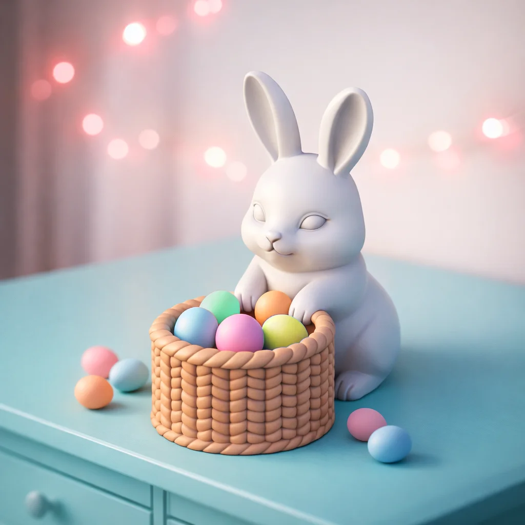 Easter Bunny Basket | Rabbit with Tufted - Woven Basket | Spring Candy Bowl - Holder 3d model
