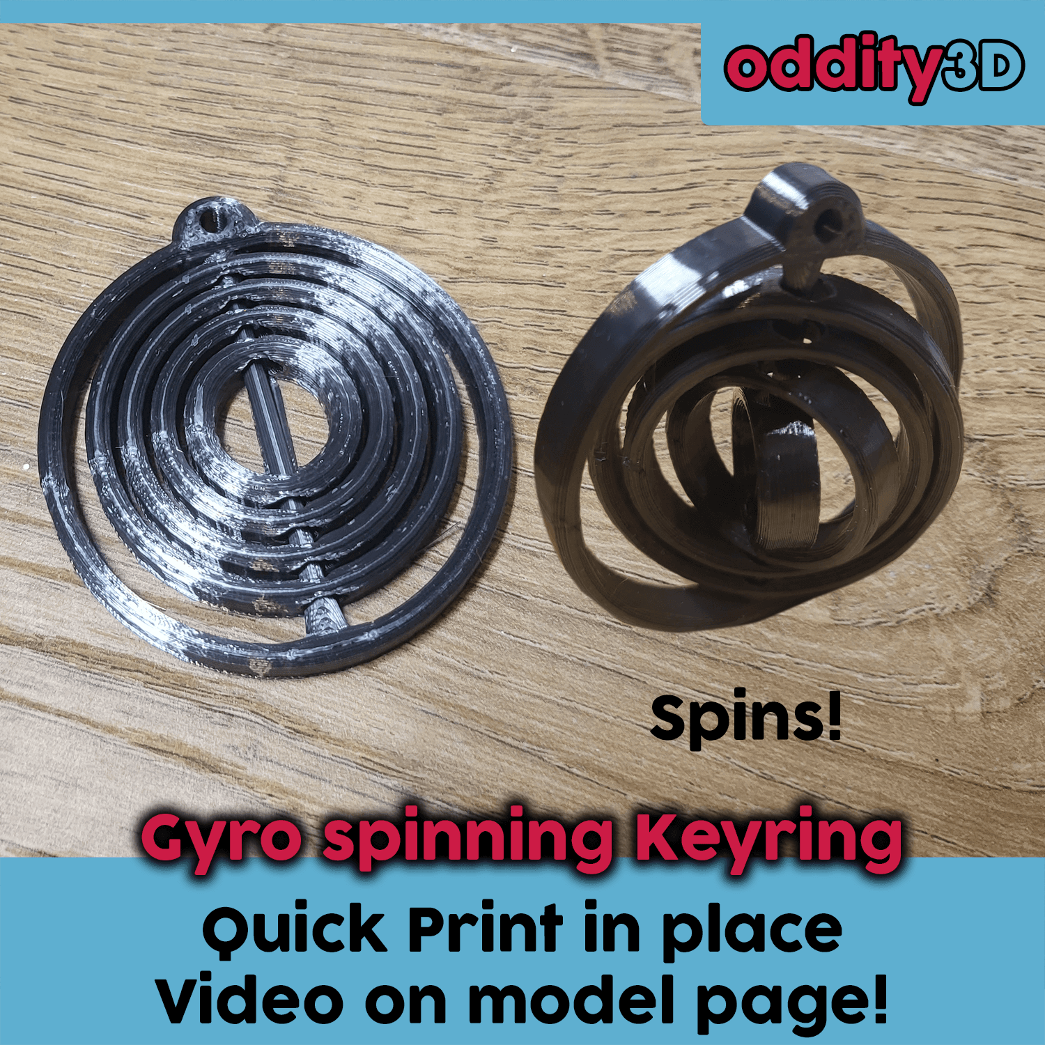 Gyro style spinning keyring (print in place, quick) 3d model