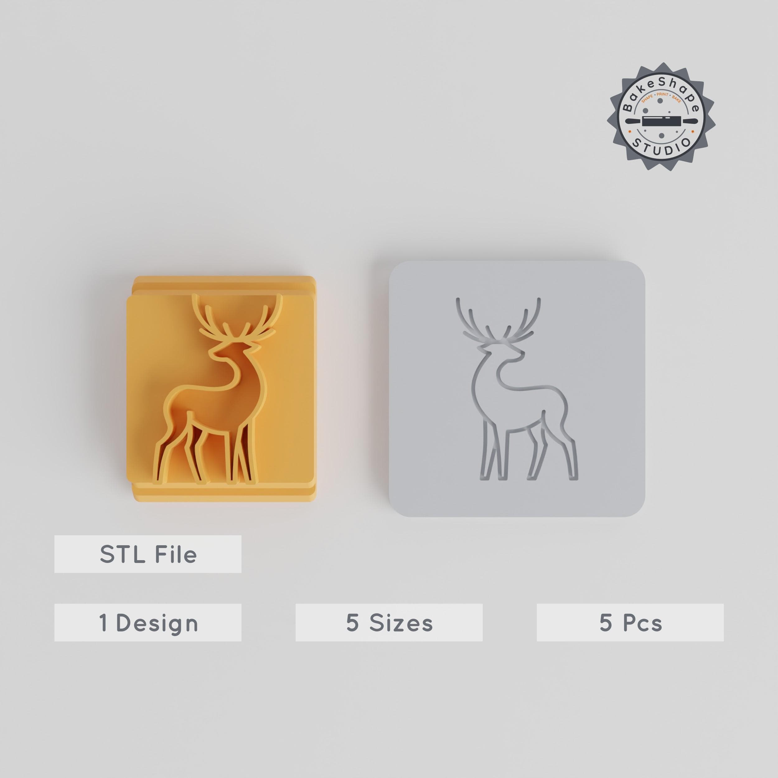 Deer Stamp Tile Set, 5 Motif Sizes, Perfect for Clay, Cookies & Fondant, Forest Wildlife Design PRODUCT_3689 3d model