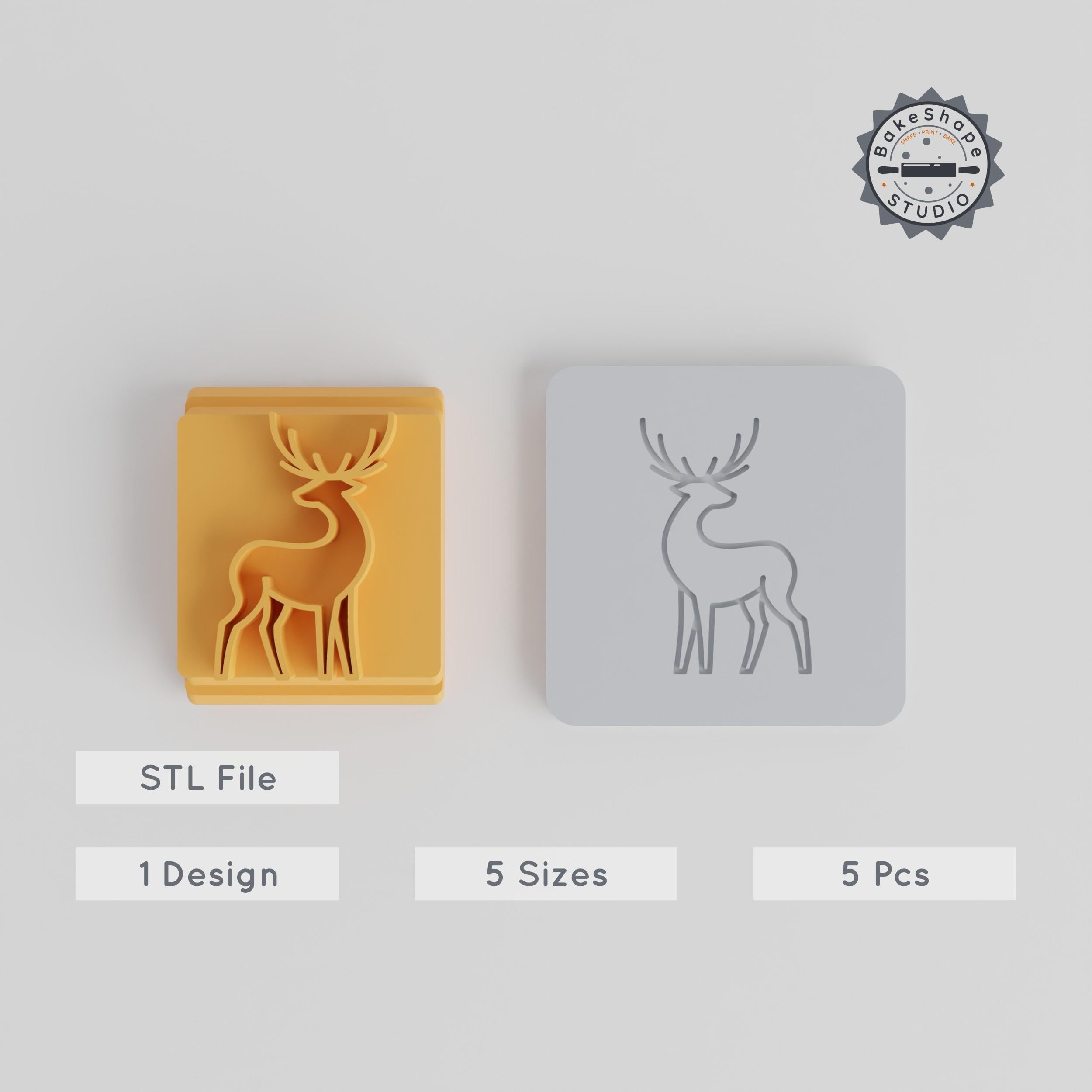 Deer Stamp Tile Set, 5 Motif Sizes, Perfect for Clay, Cookies & Fondant, Forest Wildlife Design PRODUCT_3689 3d model