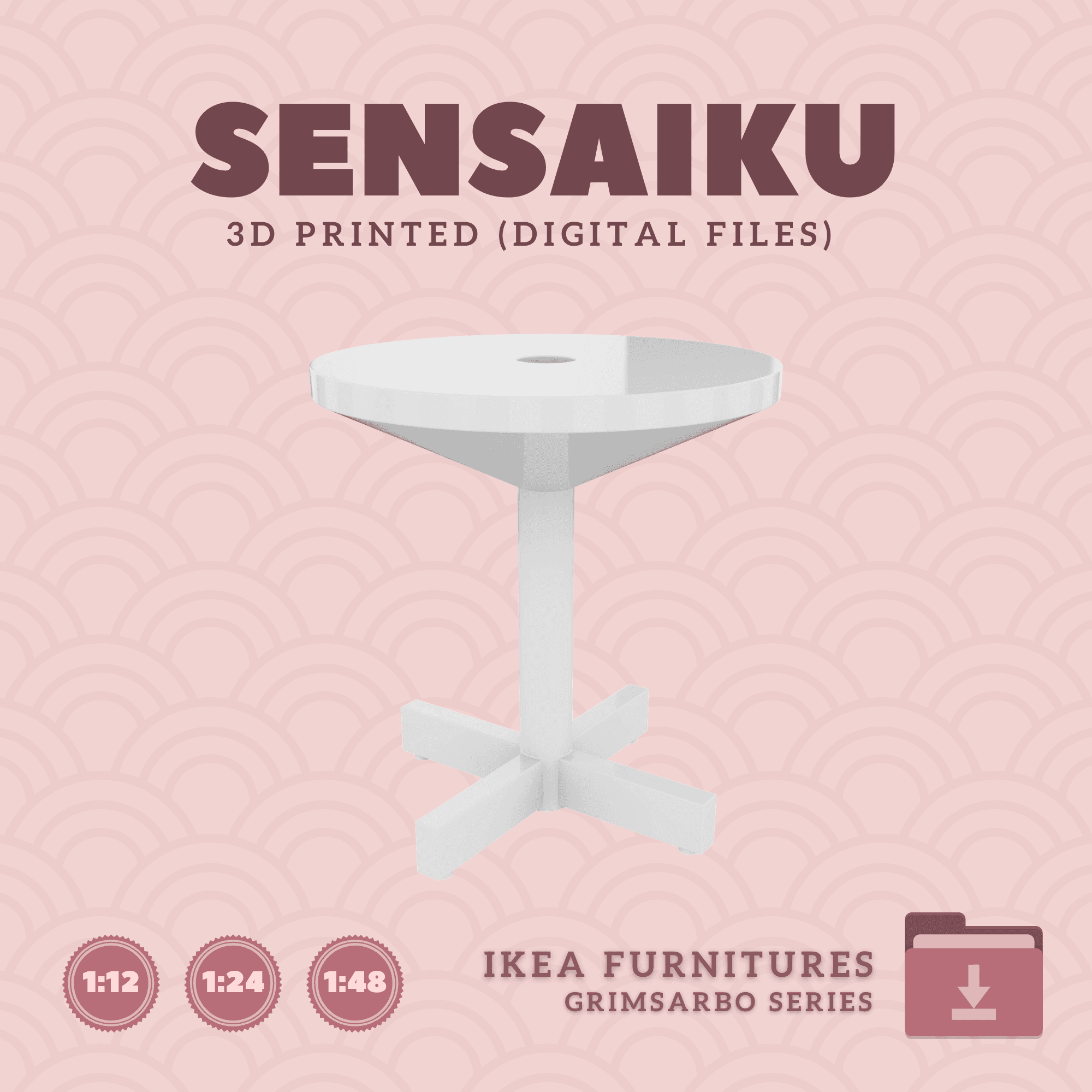 Miniature Replica 28. GRIMSARBO Side Table for Miniature Dollhouse - IKEA - 3D Print Instant Downloa 3d model