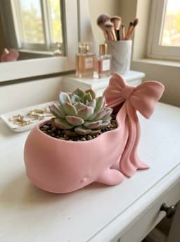 Coquette Whale Succulent Planter with Bow - Cute Kawaii Desk Accessory and Vanity Decor 3d model