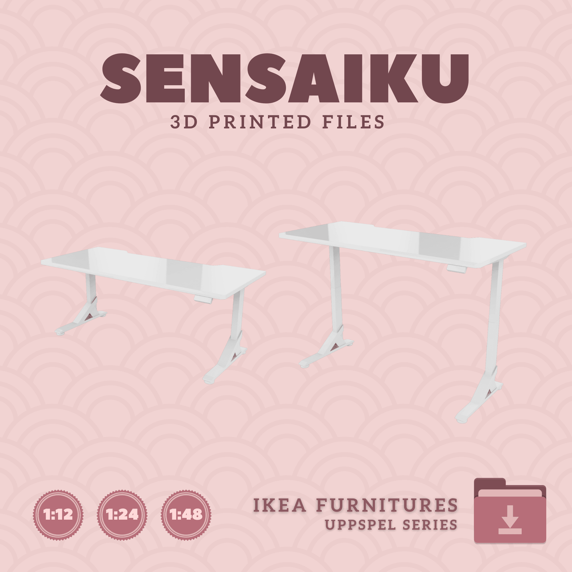 Miniature Replica 03. UPPSPEL Gaming Desk 70 In on Casters for Miniature Dollhouse - IKEA - 3D Print 3d model