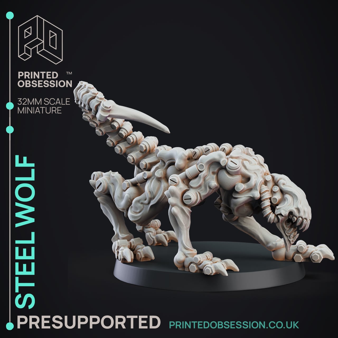 Steel Wolf - Constructs - PRESUPPORTED - Illustrated and Stats - 32mm scale 3d model