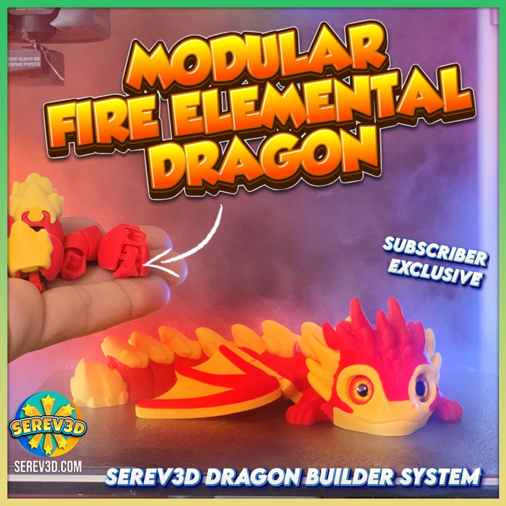 Dragon Builder System (Fire) - Modular Flexi Dragons, Mix & Match Parts, Baby Version 3MF 3d model