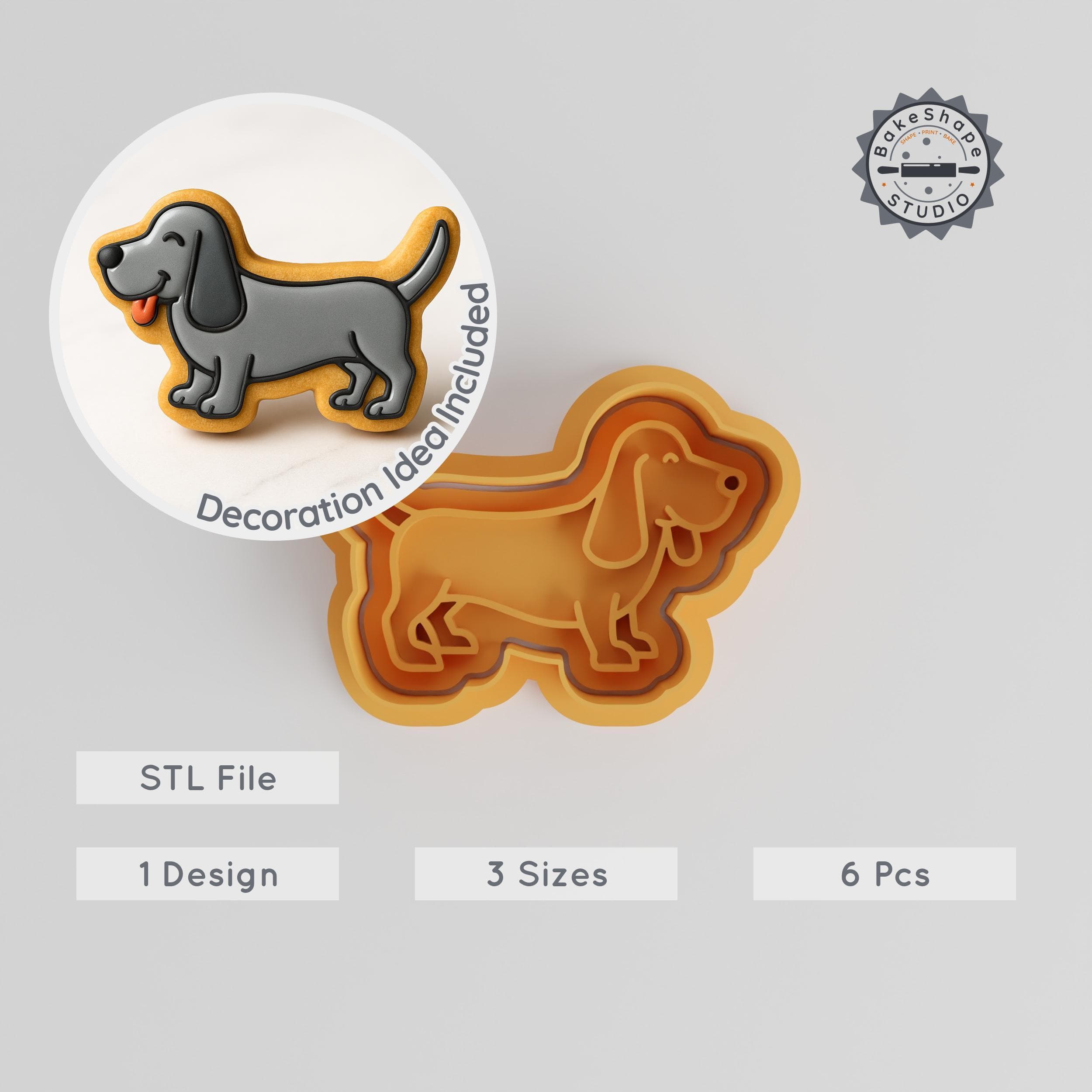 Basset Hound Shape Cutter & Stamp Set, Cookie & Fondant Decor, 3 Sizes, Dog Animal Design PRODUCT_301 3d model