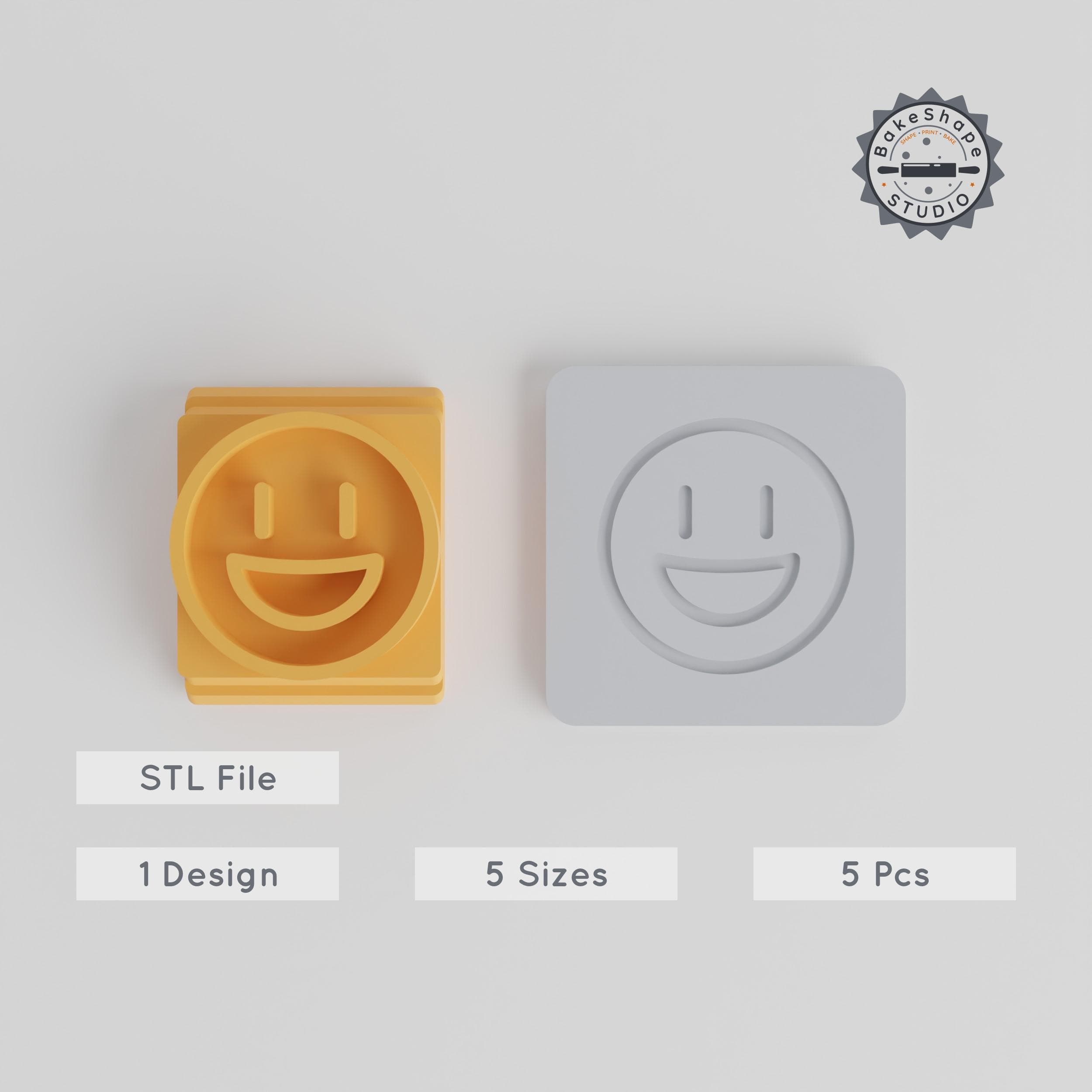 Grinning Face Stamp Tile Set, 5 Sizes, 20-40mm, Ideal for Clay, Cookies & Fondant, Emoji Motif PRODUCT_2526 3d model