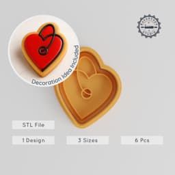 Heart Keychain Shape Cutter & Stamp Set, Love Token Cookie & Fondant Tool, 3 Sizes, 6 Pieces PRODUCT_220 3d model