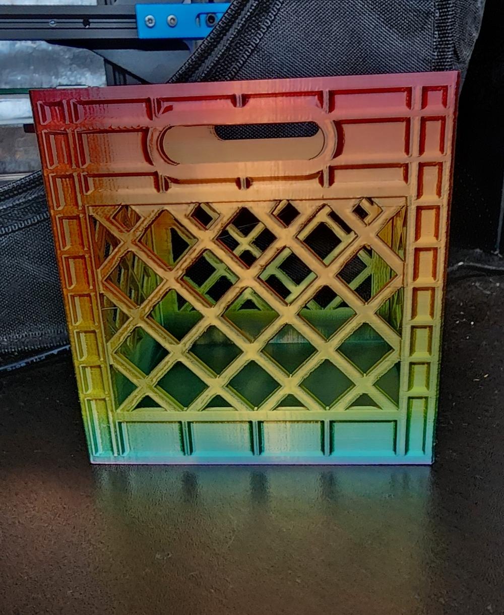 Support Free Milk Crate - Mika3d rainbow pla
No support 
No brim

This is the big one and have no trouble bridging on my ender 3. - 3d model