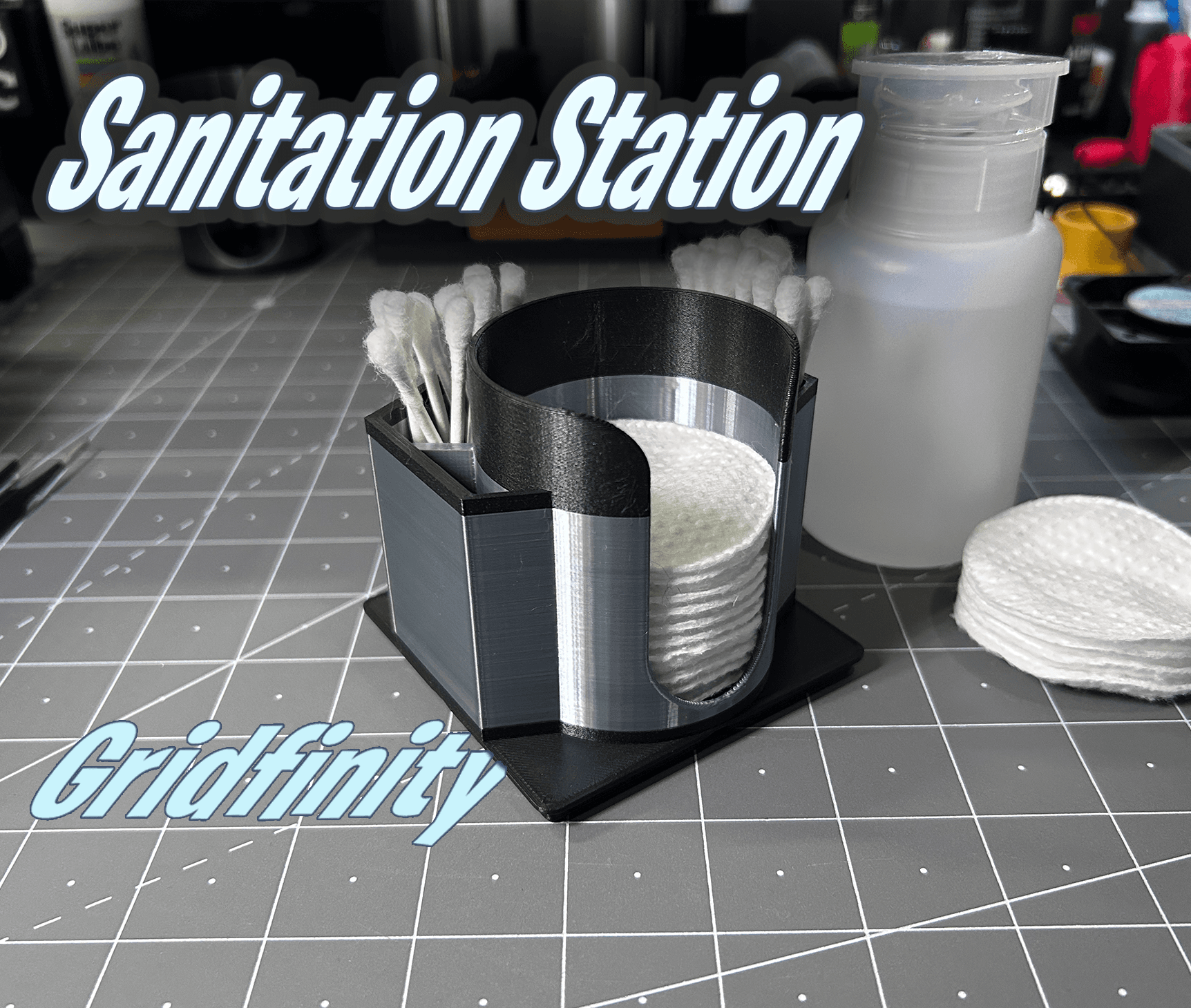 Gridfinity Cotton Pad and Q-Tip holder - Sanitation Station 2x2 3d model