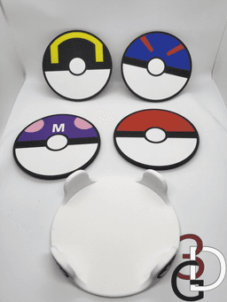 Pokeball themed coaster holder (7 colored print) 3d model