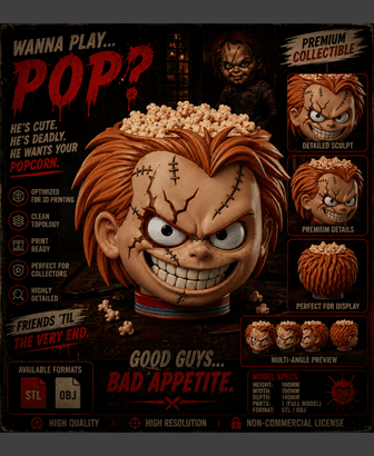 Stylized Chucky Popcorn Bucket 3d model