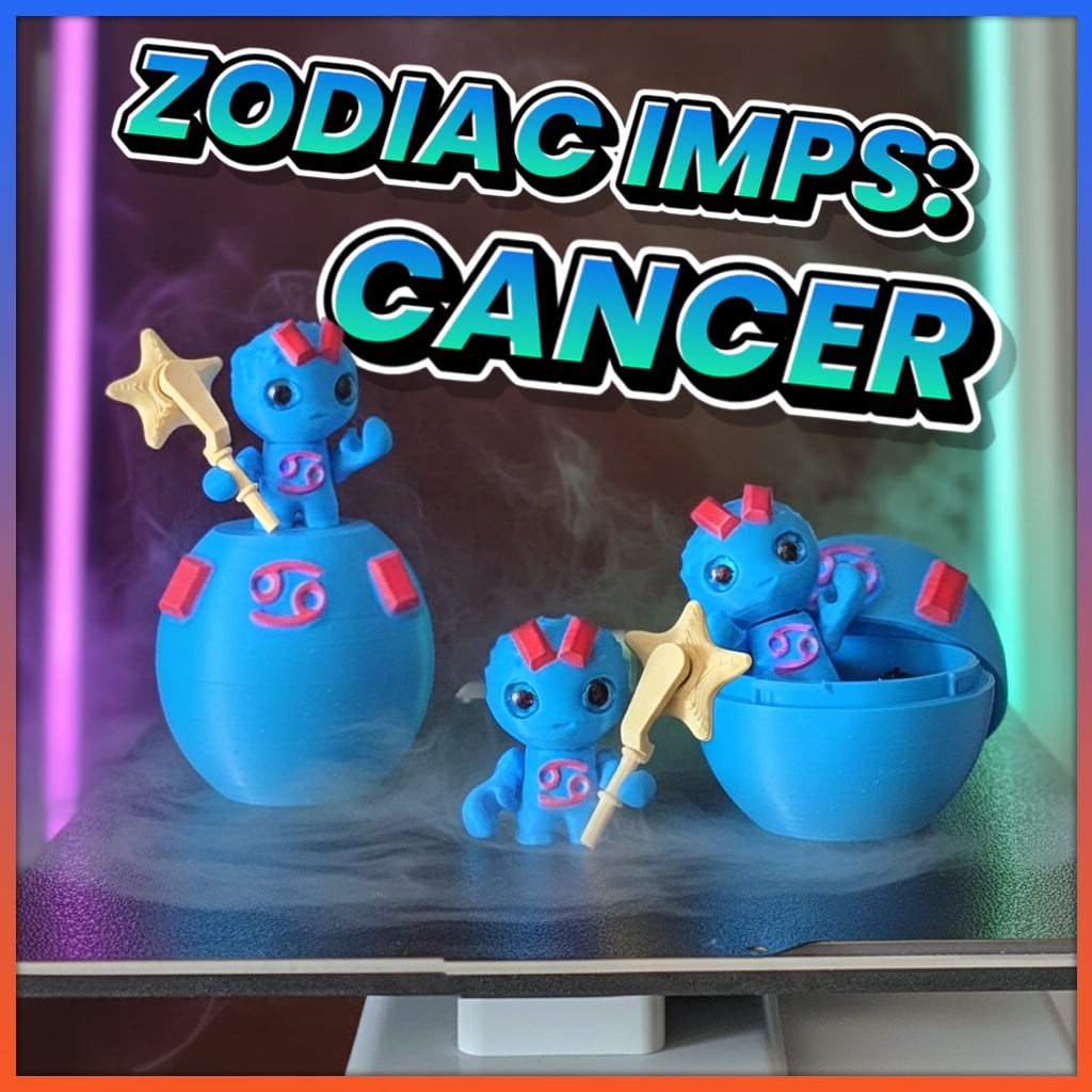 Cancer Flexi Imp - Zodiac Imp Collection Part 4 - Keychain & Straw Buddy, No Supports STL/3MF 3d model