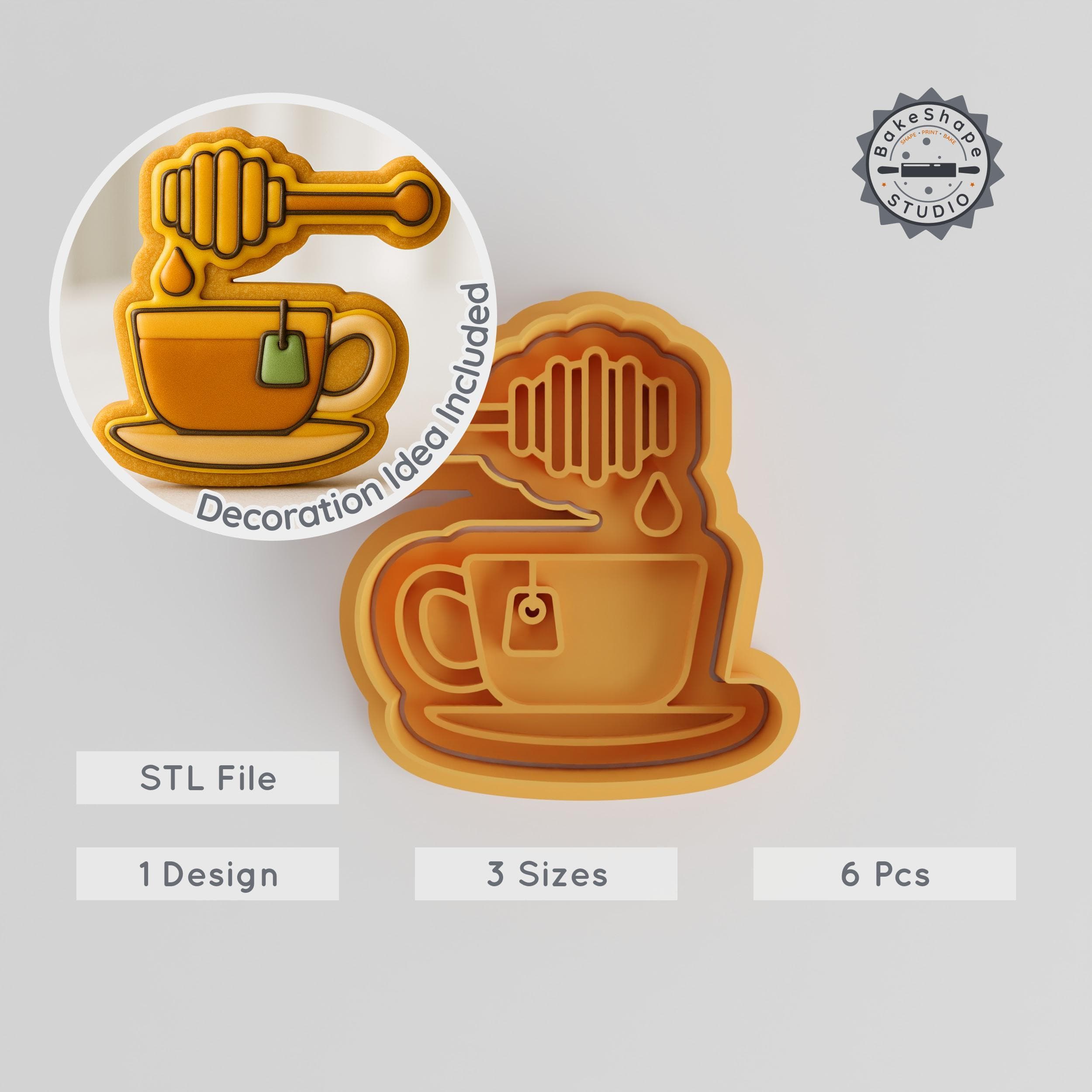 Honey Tea Cookie Cutter & Stamp Set, 3 Sizes, Sweet Brew Design, Perfect for Fondant & Baking PRODUCT_324 3d model
