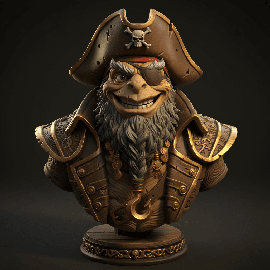 Pirate Turtle Bust Captain Printable STL Download 3d model