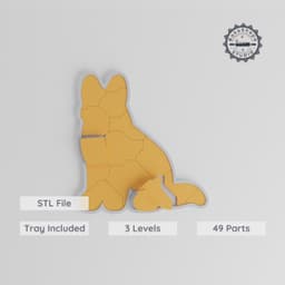 German Shepherd Montessori Puzzle, 3-Level Learning Tray, Progressive System, Easy to Hard, Shepherd Dog Education Toy, DIY STL File Download PRODUCT_8164 3d model