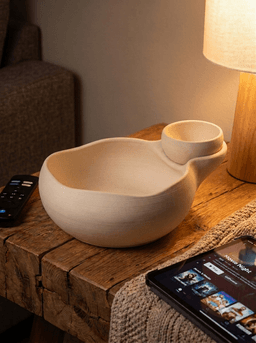 Minimalist Ceramic-Style Chip & Dip Snack Bowl - Integrated Pistachio Shell & Olive Pit Catcher 3d model