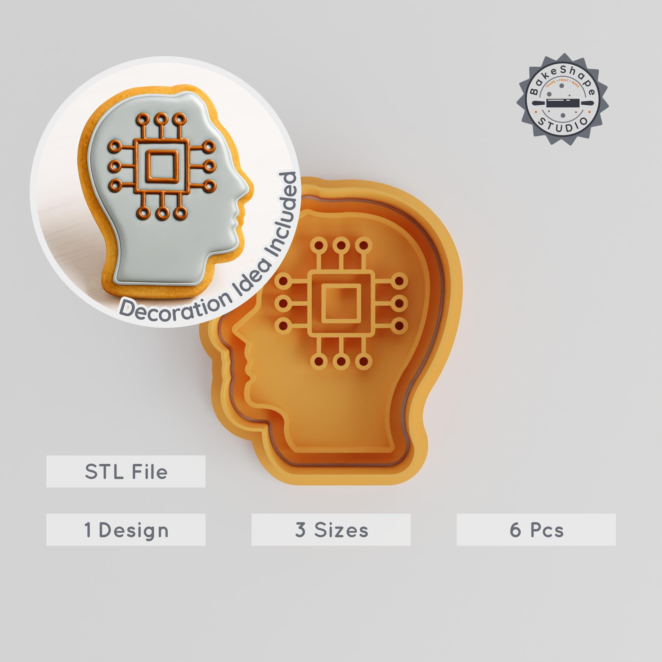 AI Shape Cutter & Stamp Set, 6-Piece Bundle, Perfect for Cookies & Fondant, S/M/L Sizes, Futuristic Robot-Themed Designs PRODUCT_2883 3d model