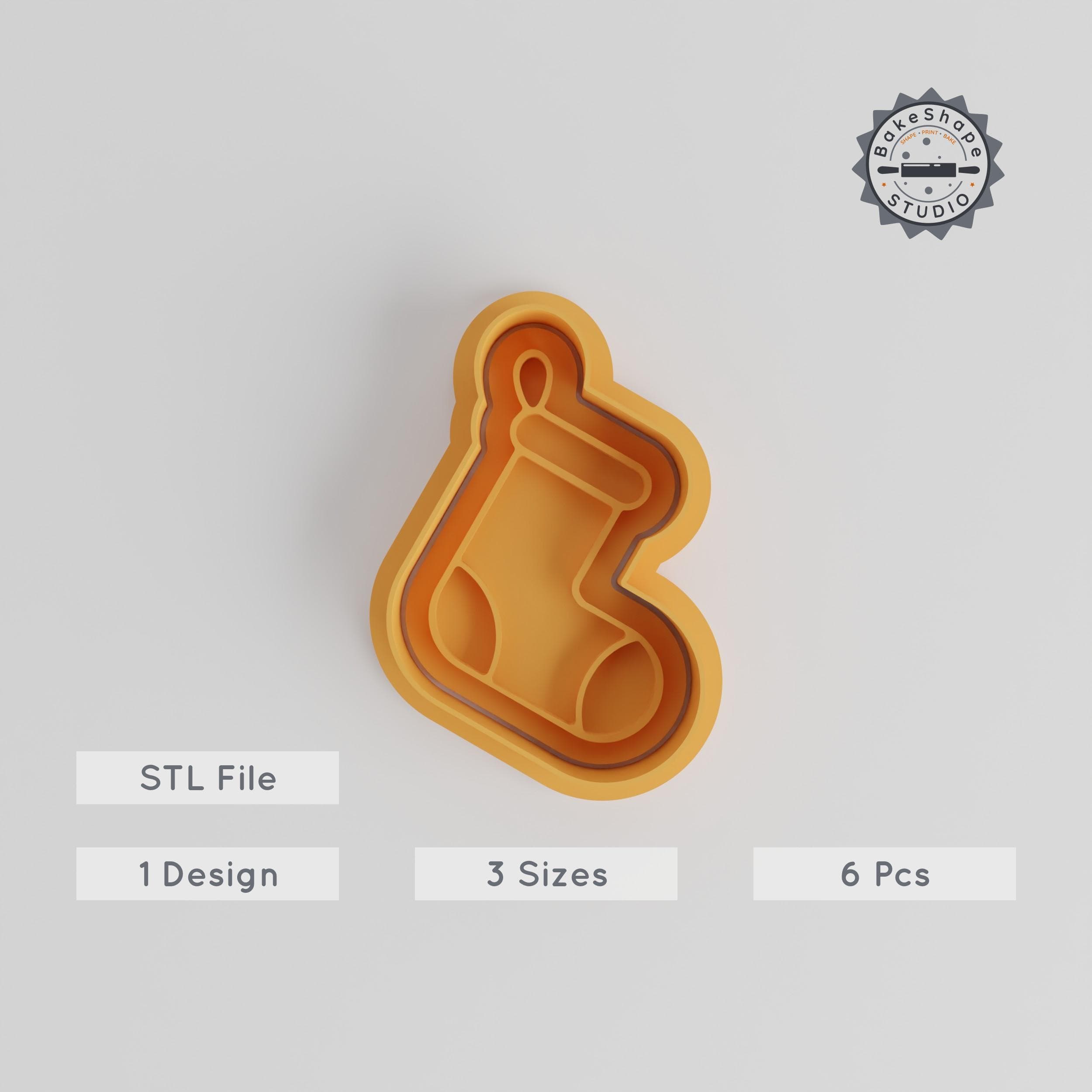 Christmas Stocking Cookie Cutter & Stamp Set, Perfect for Cookies & Fondant, Holiday Festive Design, 3 Sizes, 6 Pieces PRODUCT_4848 3d model