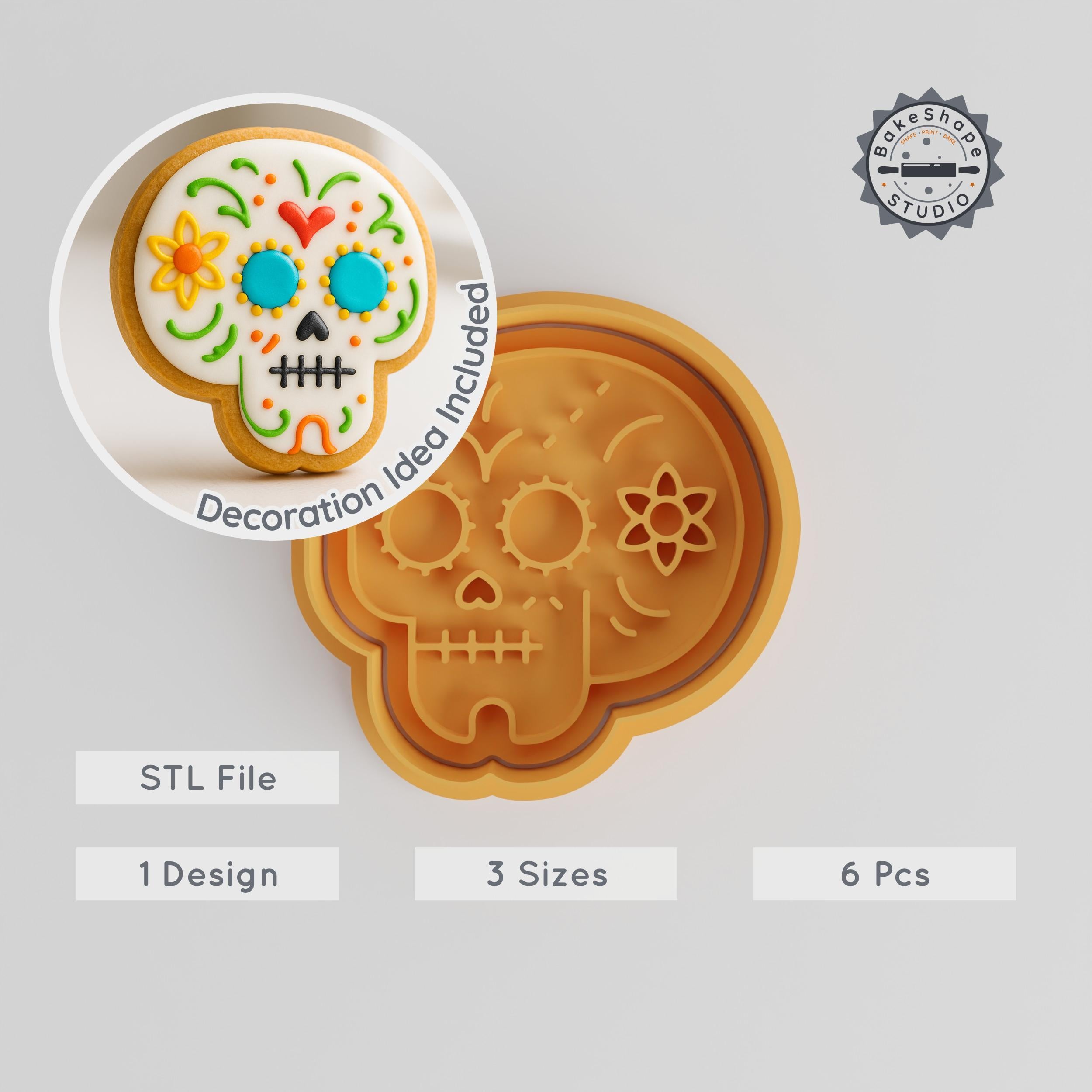 Skull Shape Cutter & Stamp Set, Cookie & Fondant Tools, 3 Sizes, Halloween & Day of the Dead Theme PRODUCT_940 3d model