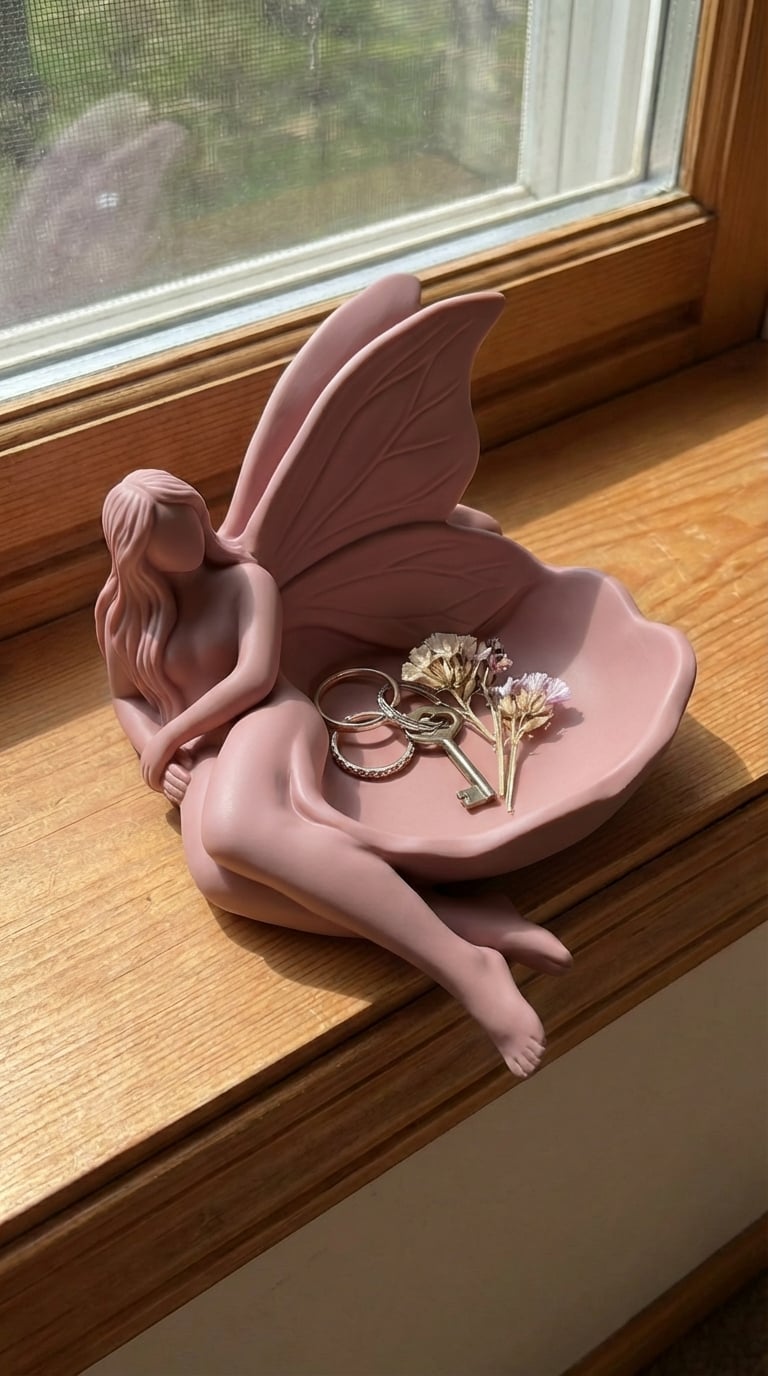Elegant Fairy Trinket Dish | Aesthetic Jewelry & Key Catchall Decor | Cottagecore Fantasy Accent 3d model