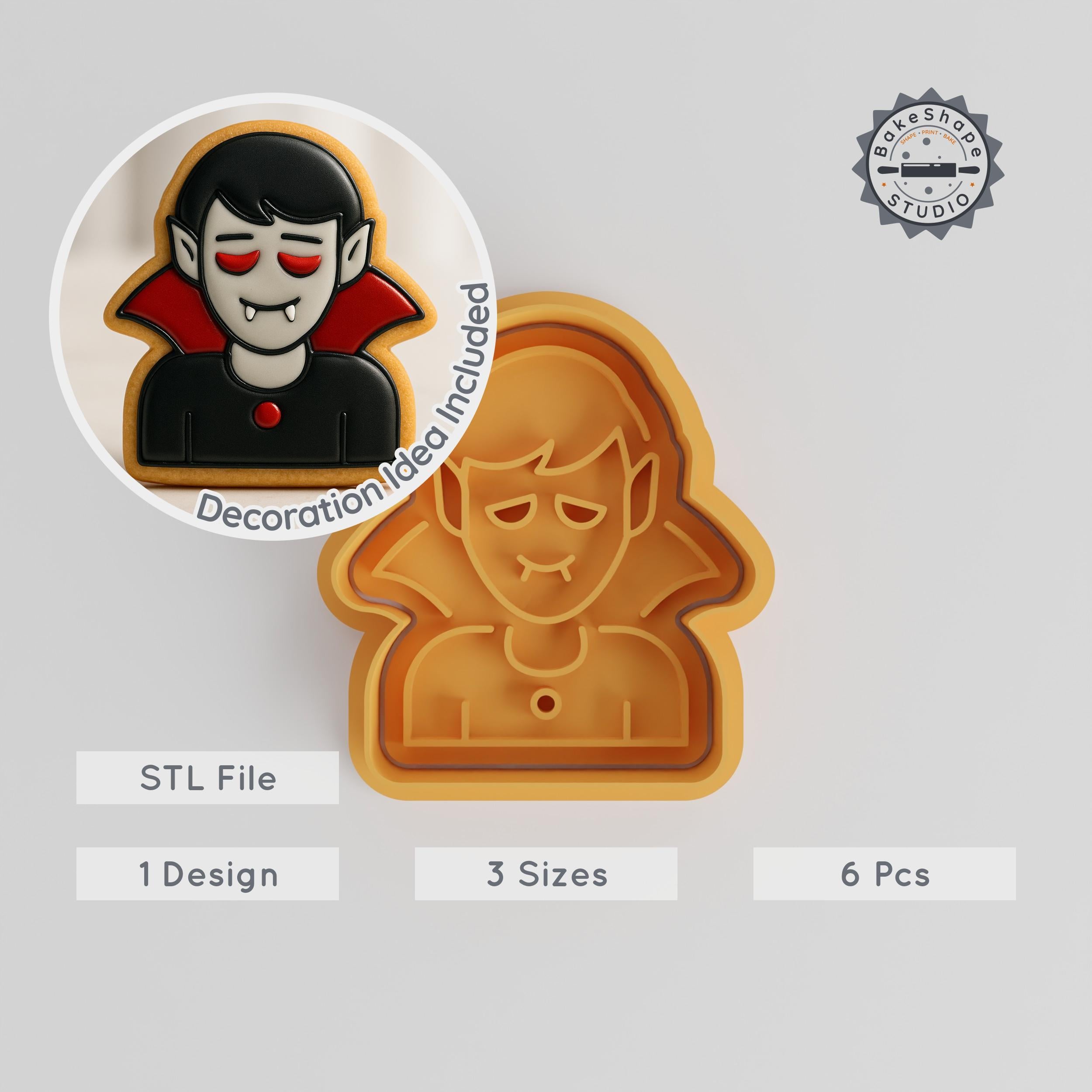 Vampire Cookie Shape Cutter & Stamp Set, Perfect for Fondant, Halloween Horror, 3 Sizes PRODUCT_653 3d model