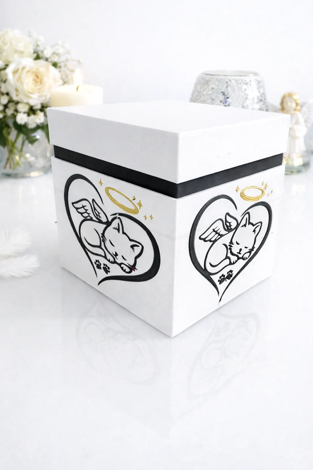 Obsidian Paw of Love – Modern Cat Memorial Urn with Heart & Angel Motif | Bayonet Closure 3d model