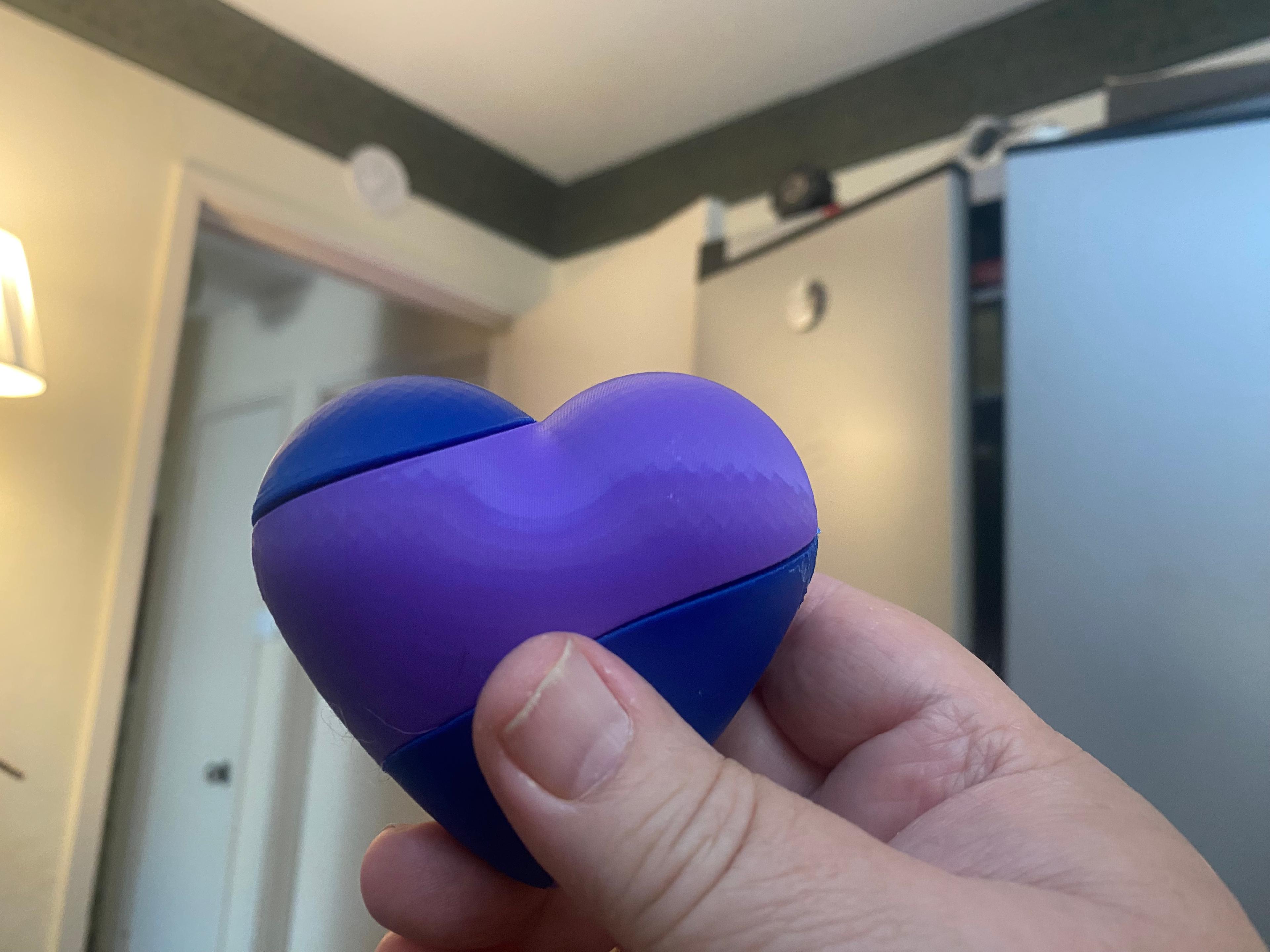 Large Helical Heart with Secret Compartment - Printed in overture blue and purple PLA - 3d model