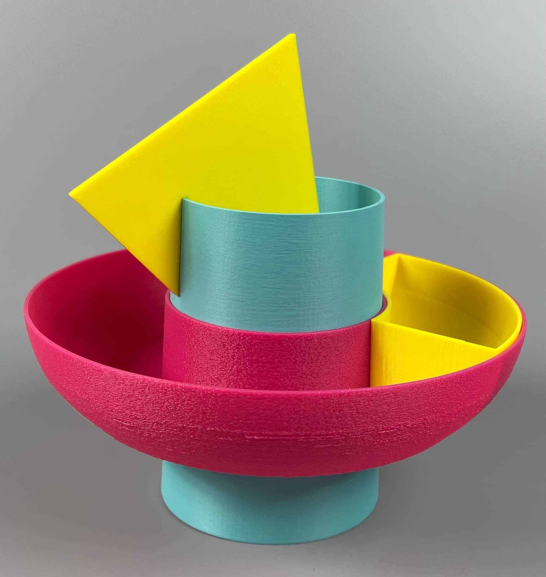 Printed in PolyTerra Teal PLA, GST3D Pink PLA, and Hatchbox Yellow PLA.