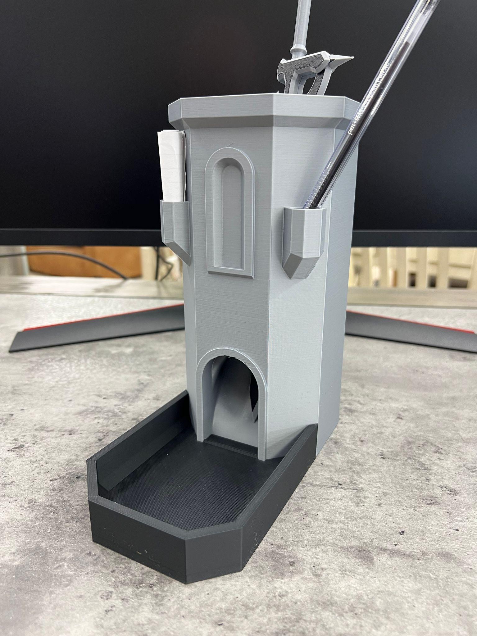 Basic dice tower with mini storage! Print in place! 3d model