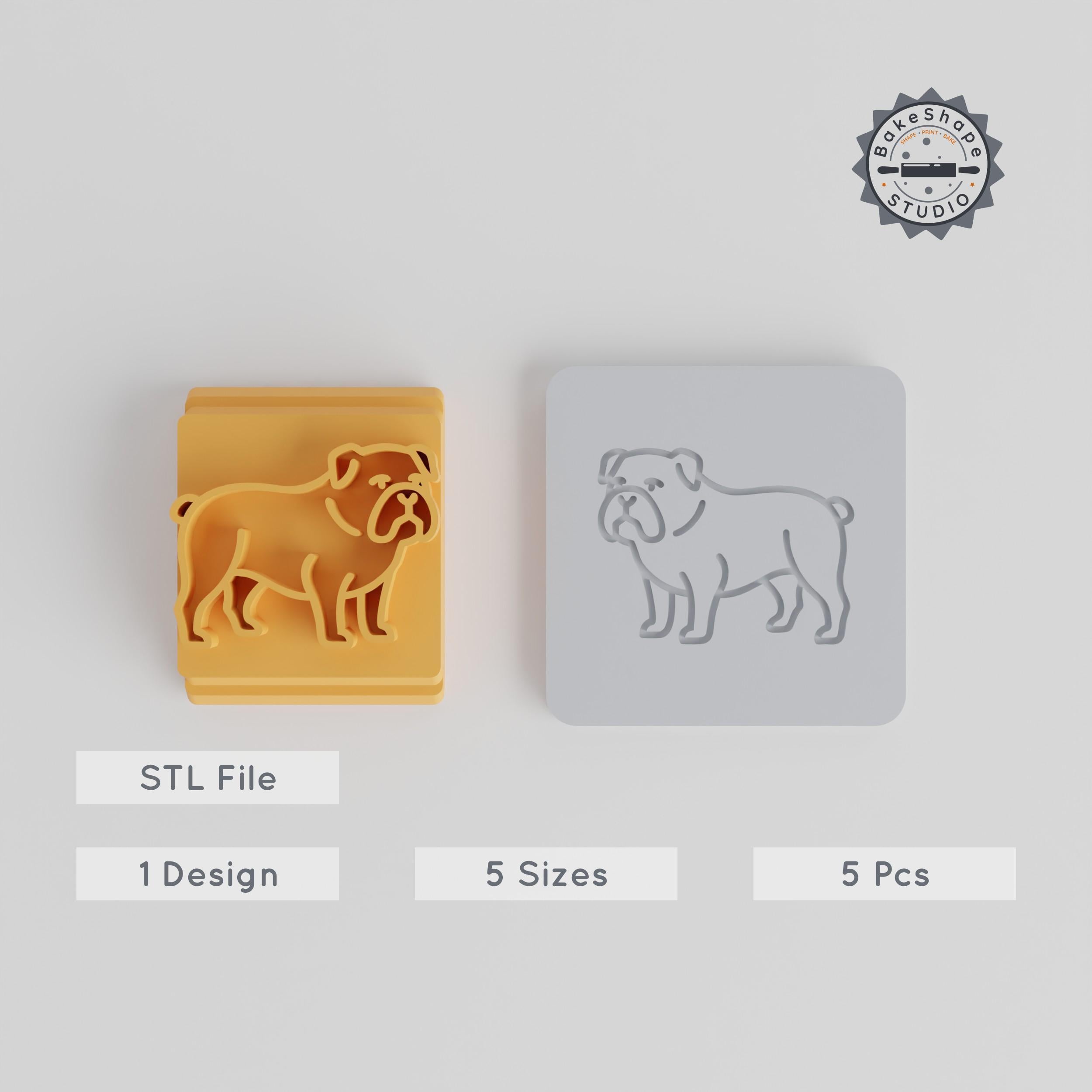 Bulldog Stamp Tile Set, 5 Sizes, 20-40mm, Perfect for Clay & Cookies, Dog Breed, Pet Puppy, Animal Motif, Cute Canine Decor PRODUCT_2006 3d model