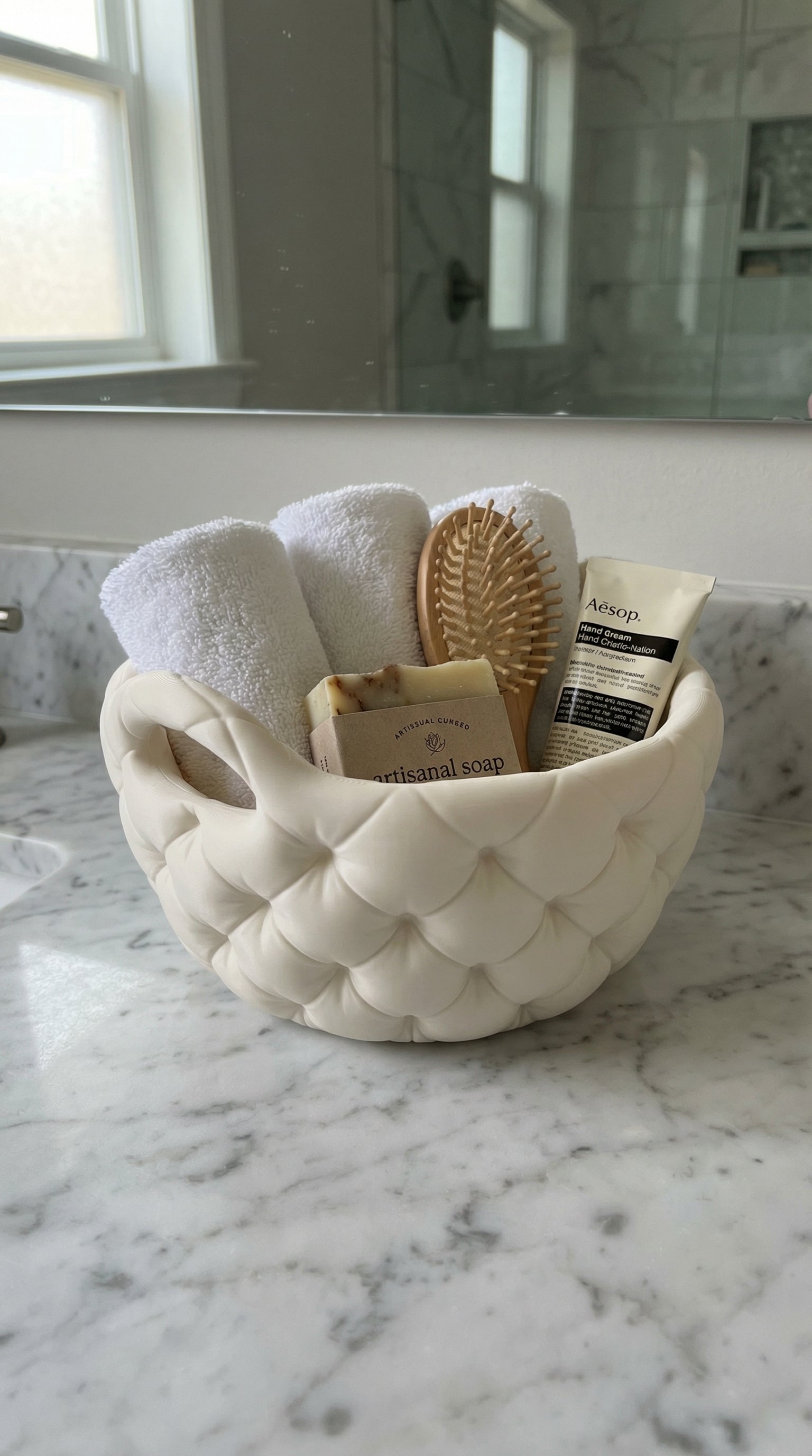Quilted Tufted Storage Basket Planter | Soft Cushion Style Decor Bowl Organizer 3d model