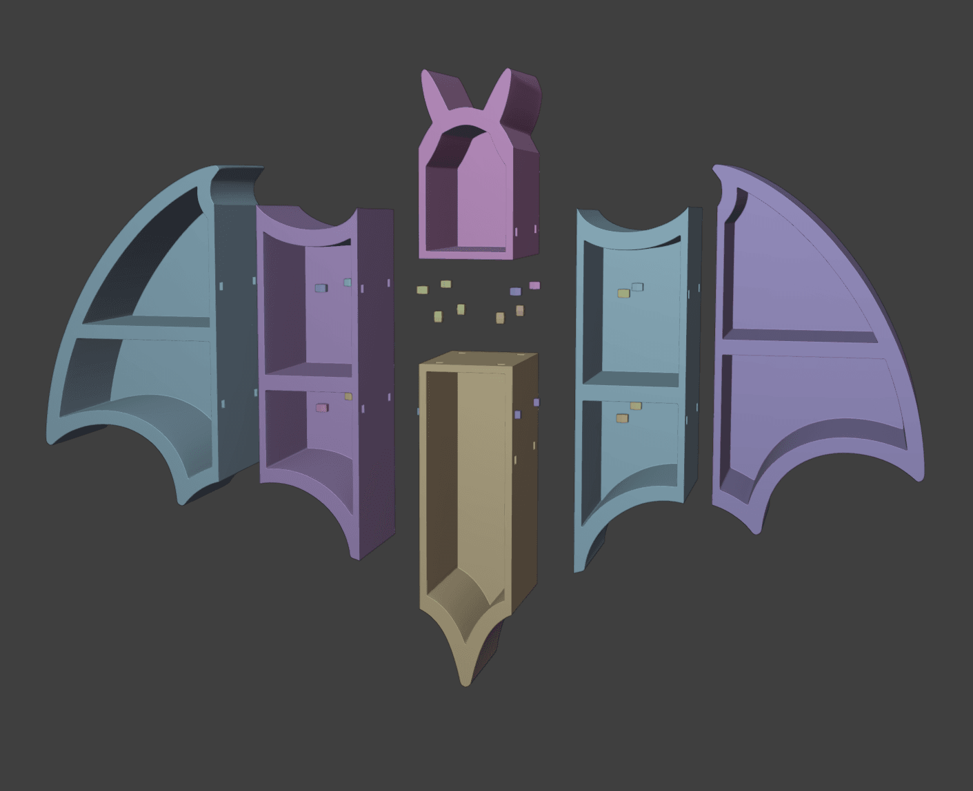 Bat Wall Shelf – Gothic Modular Display Shelf 3d model