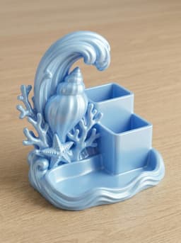 Ocean Crest Multi-Compartment Desk Organizer – Serene Wave & Seashell Stationery Station 3d model