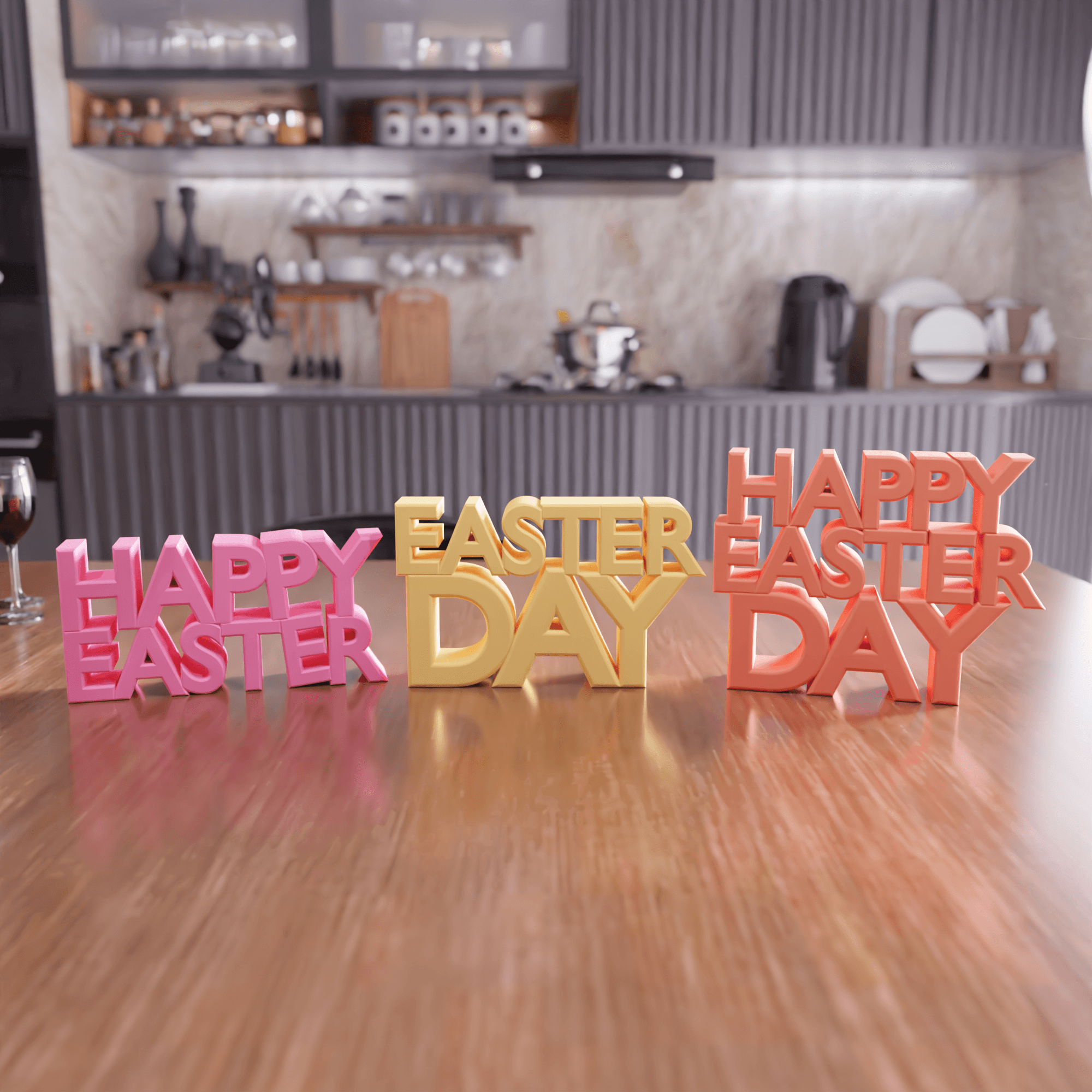 Happy Easter Day Typographic Sign - Spring Home Decor 3d model