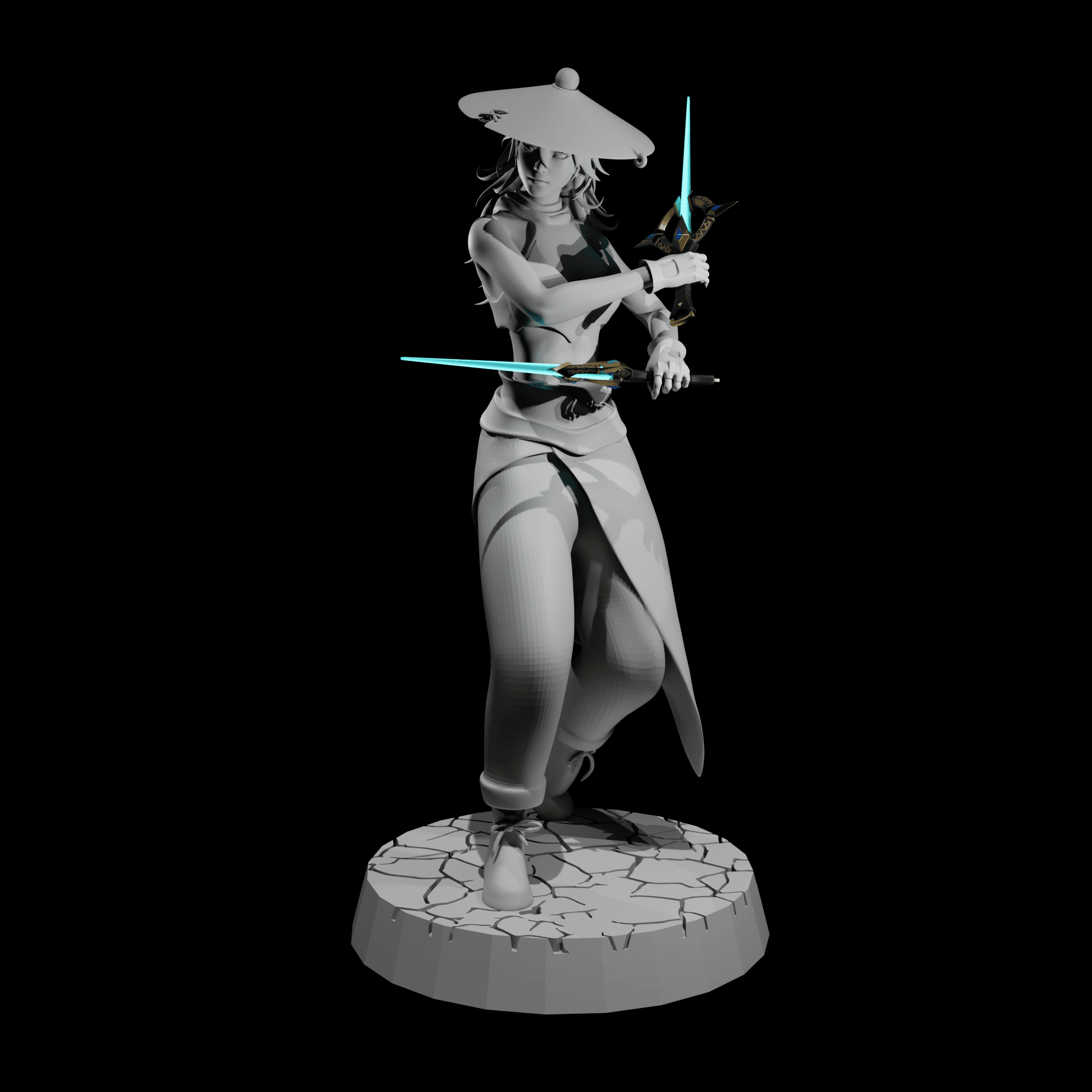 Futuristic Japanese Warrior Woman with Dual Energy Daggers v2 3d model