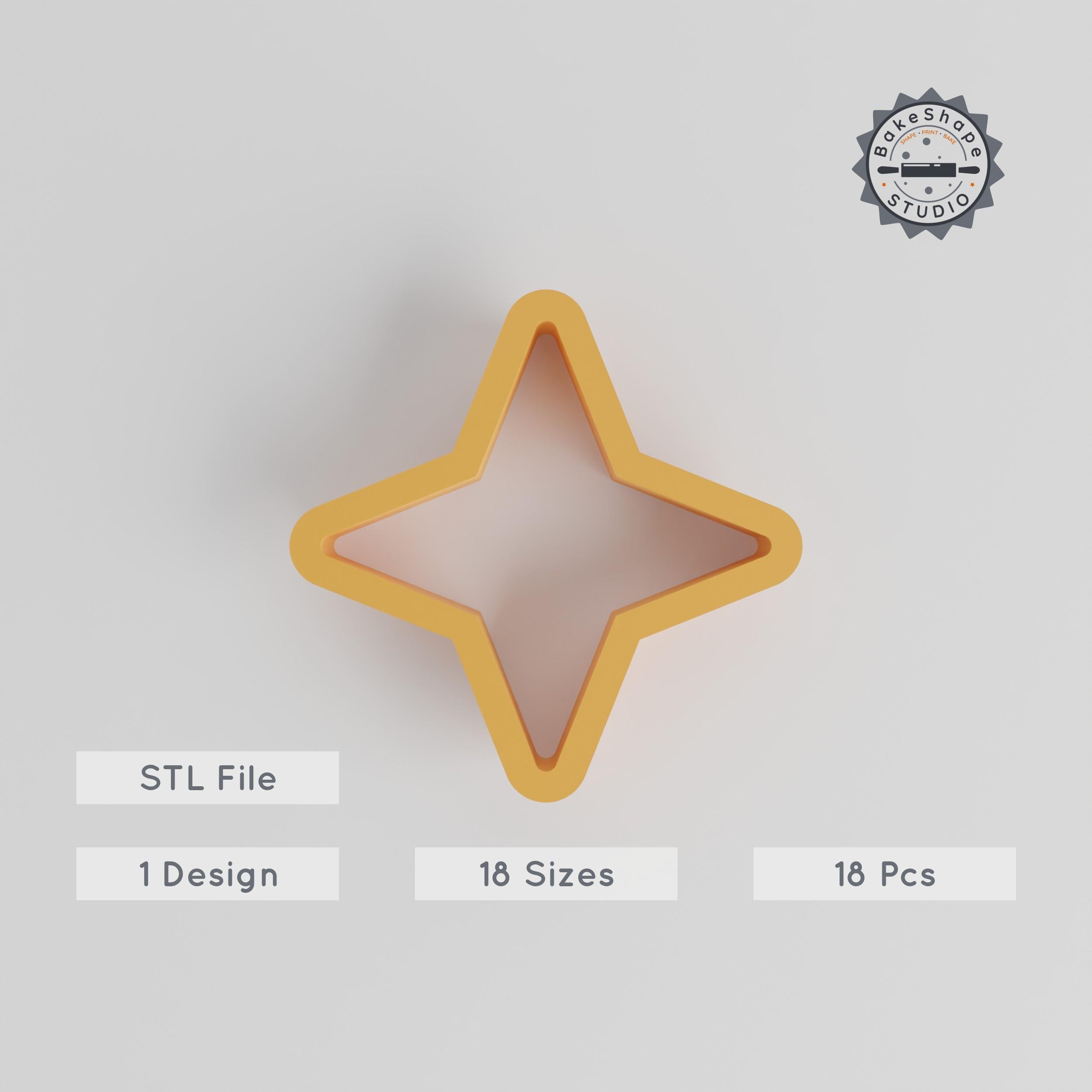 Four Point Star Shape Cutter Set, 18 Sizes 0.75"-5.00", Ideal for Cookies, Fondant & Clay PRODUCT_1173 3d model