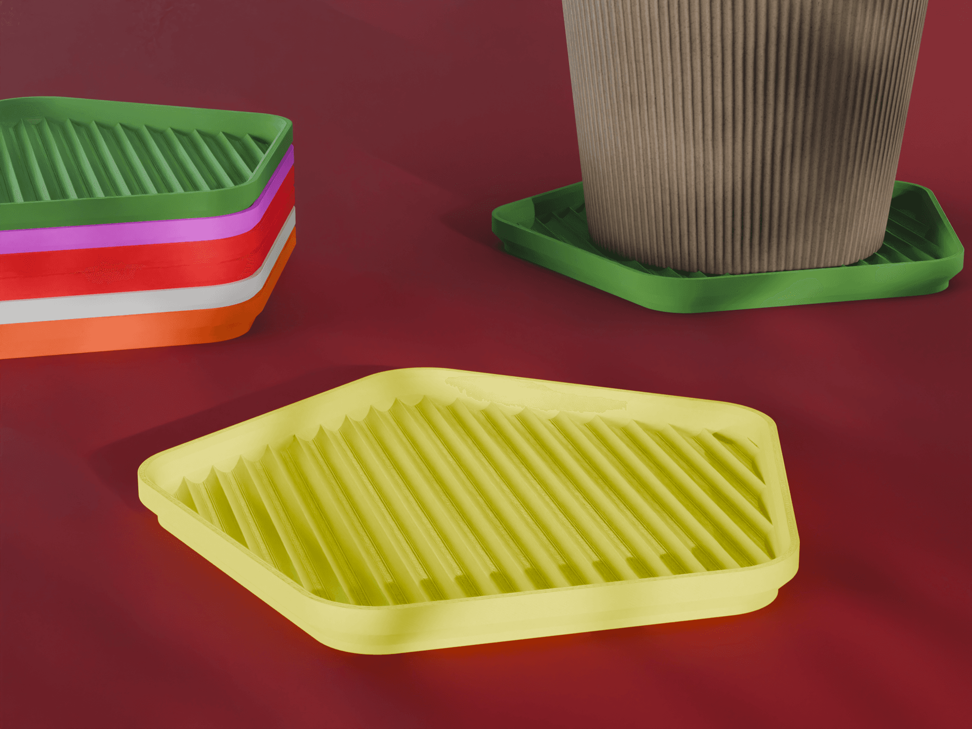 Stackable Scalloped Reverse Pentagon Coaster Set 3D Print STL File | 3 Sizes 3d model